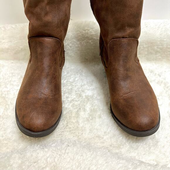 White Mountain Tall Over Knee Bonita Heeled Lace up High Boots Cognac Brown - Picture 6 of 15